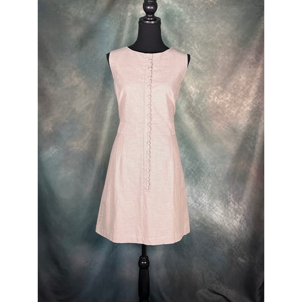 Southern Proper Womens Seersucker Stripe Sleeveless Shift Dress Blue‎ Tan 10